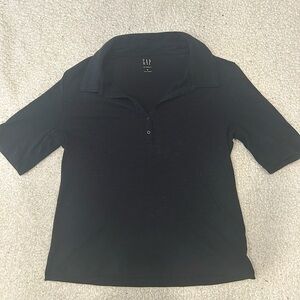 Gap Rib Henley - Women’s Short Sleeve Black Collared Shirt